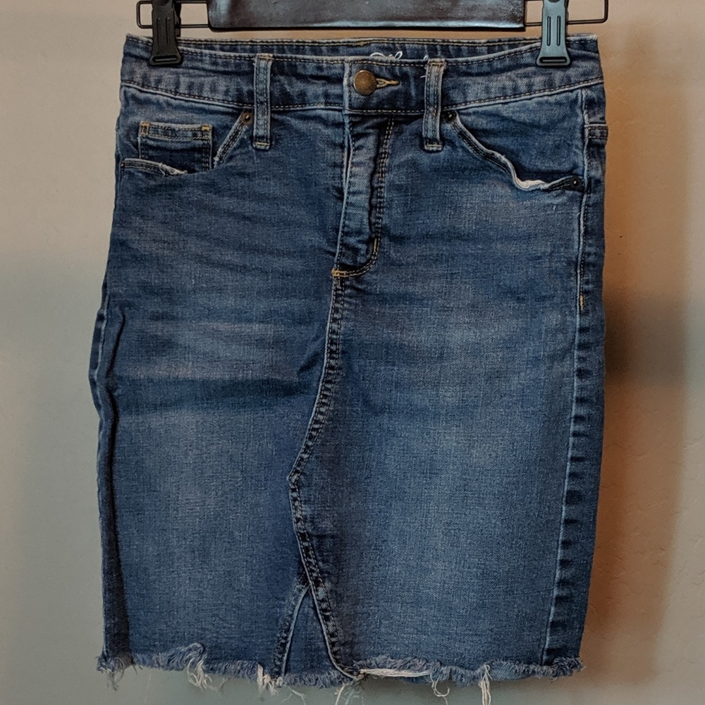 Target: Medium wash unhemmed denim skirt